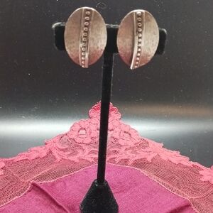 Whiting & Davis Co. Brushed Silver-Tone Oval Clip Back Earrings Balls In Middle